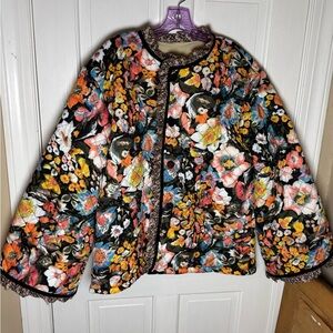 Sunday Up Boho Floral Quilted Sherpa Lined Jacket Women's XL.